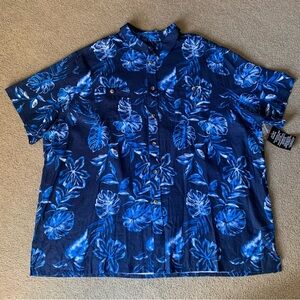 King Size Hawaiian Shirt Men 4XLT Blue Floral Short Sleeve Button Up Aloha Beach